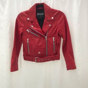 Nasty Gal Red Leather Biker Jacket